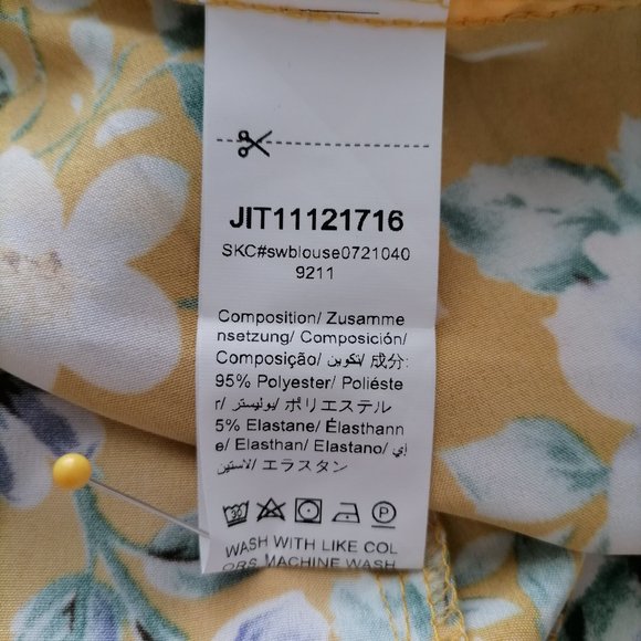 Shein Womens Yellow Clasi Floral Print Self Belted Ruffle Dip Hem Blouse Size L - Picture 6 of 7